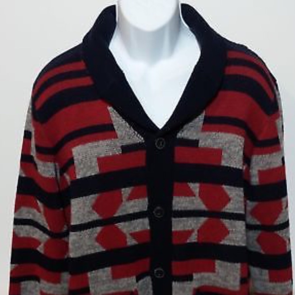 Lucky Brand Baja/ Aztec Cardigan Large red navy